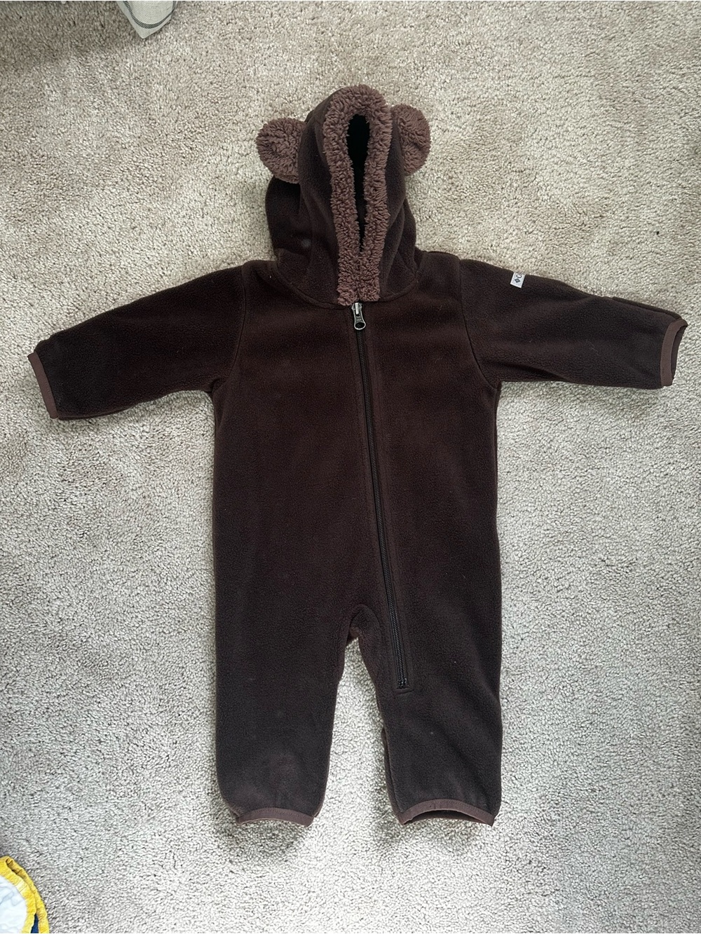 Columbia Dark Brown Fleece Baby One-Piece with Hood and Ears